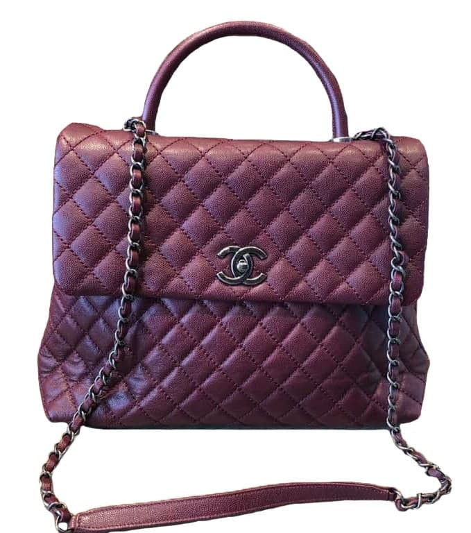 Chanel Burgundy Quilted Caviar Leather Large Coco Handle Bag pre-owned