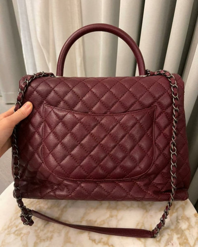 Chanel Burgundy Quilted Caviar Leather Large Coco Handle Bag Pre Owned Selluxury Marketplace