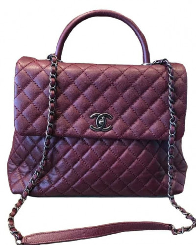 Chanel Coco Handle Large, Black Caviar with Burgundy Handle and Gold  Hardware, Preowned in Box WA001