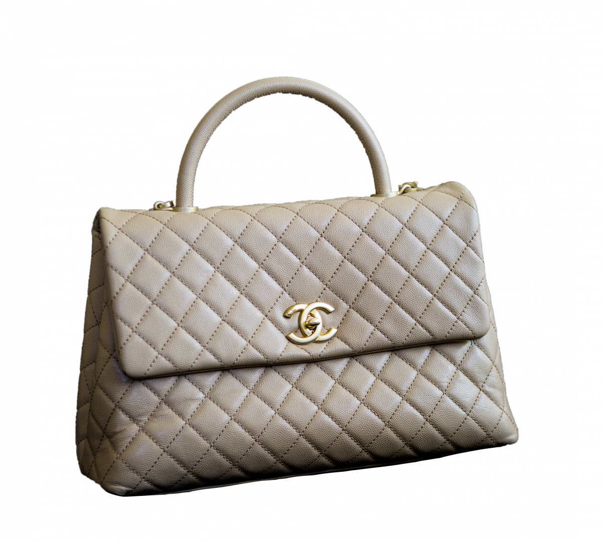 Pre owned Chanel Coco Handle Caviar Beige Large Bag Selluxury