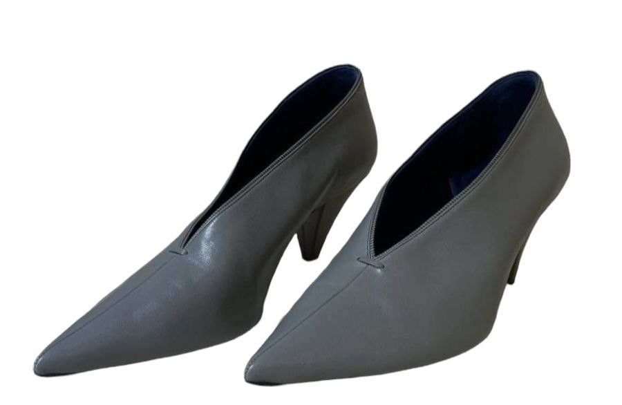 Shop online Celine Grey Soft Leather V Neck Pumps I SELLUXURY