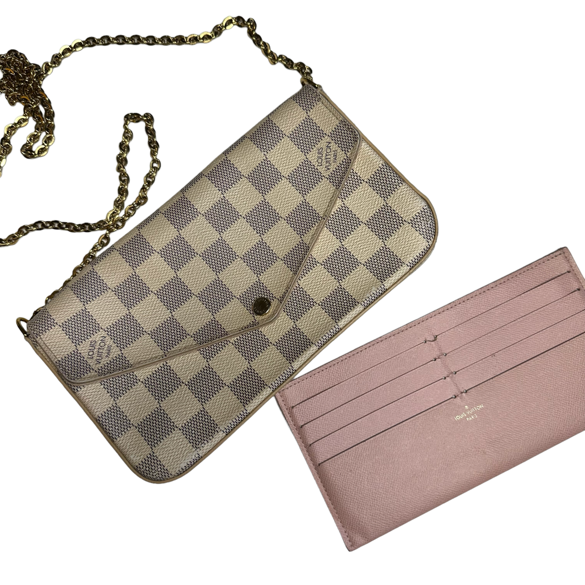 Buy Louis Vuitton Damier Azur Pochette Felicie Chain Wallet Rose Ballerine  pre-owned | SELLUXURY marketplace