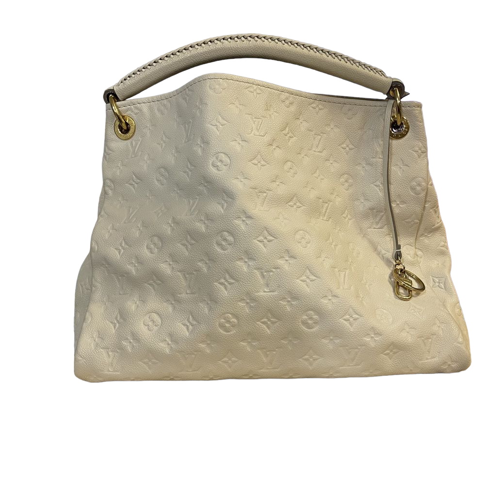 Authentic Louis Vuitton White Monogram Empreinte Leather Artsy mm Shoulder Tote Bag