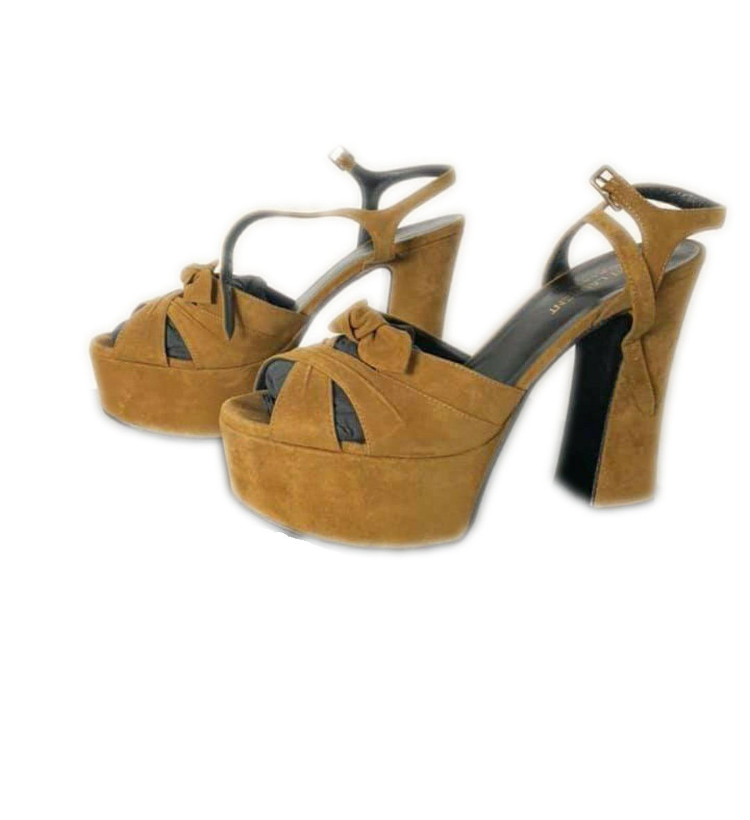 Pre owned Yves Saint Laurent Paige Platform Suede Sandals Selluxury