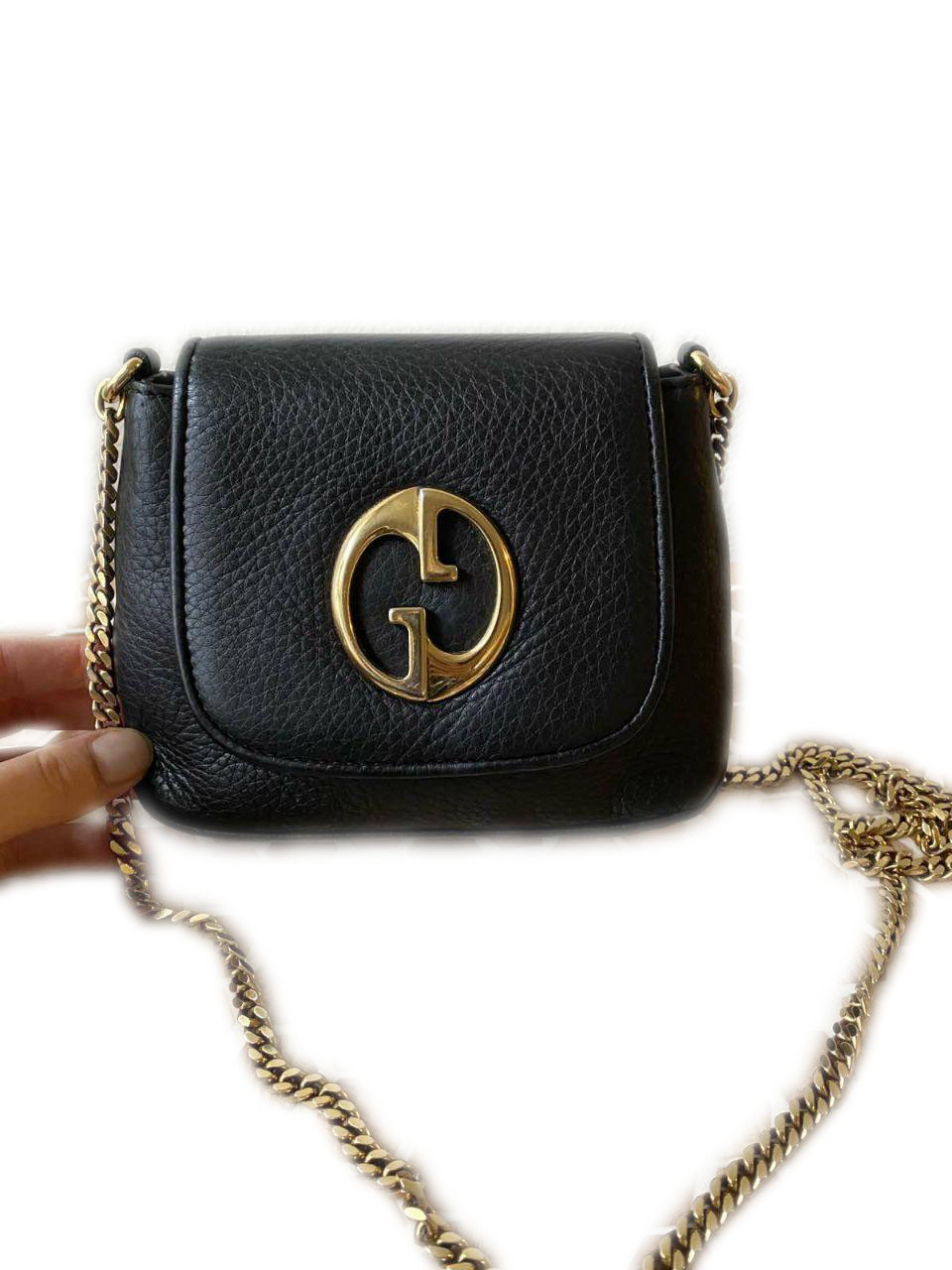 Gucci black bag with gold chain hot sale