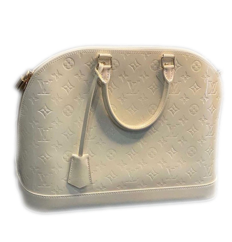 Louis Vuitton Cream and Burgundy Grained Calf Leather Lockme Day Bag