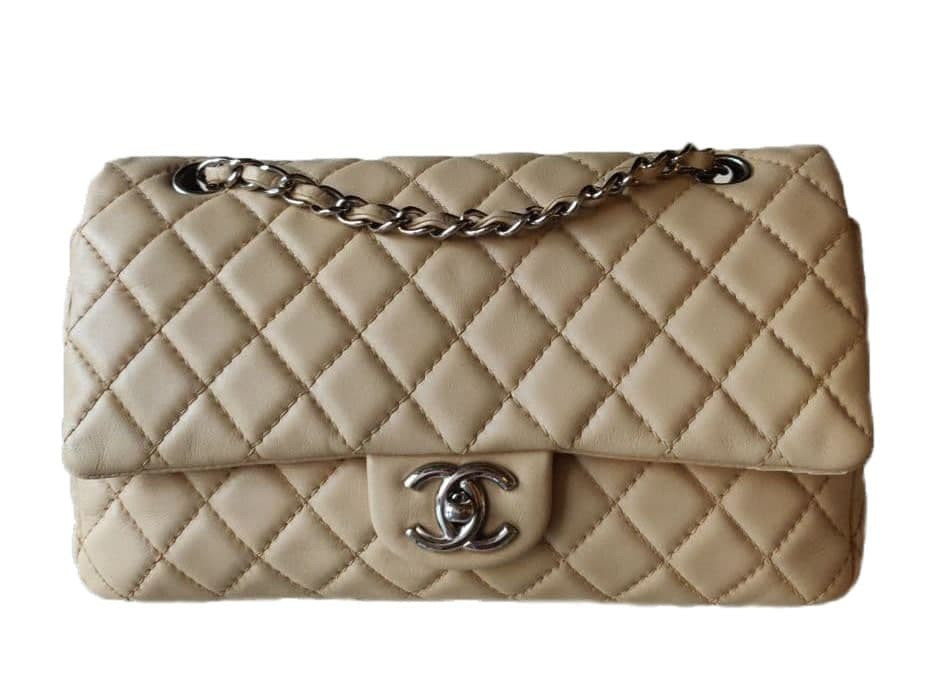 Buy pre-owned Chanel Beige Quilted Lambskin Medium Classic Double Flap Bag