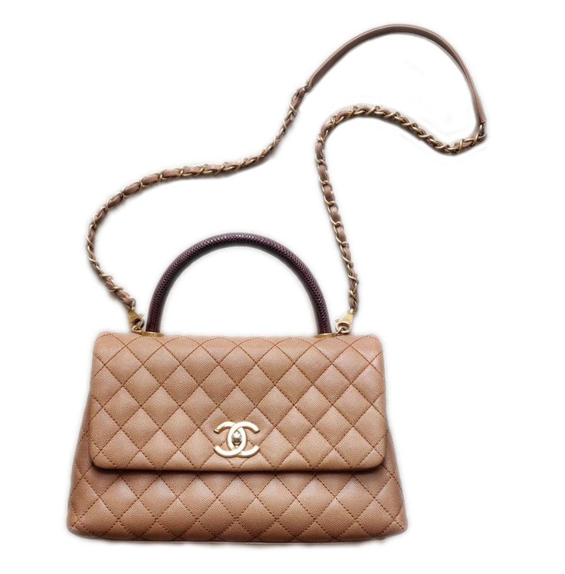 CHANEL Caviar Lizard Embossed Quilted Mini Coco Handle Flap Beige, FASHIONPHILE